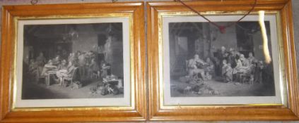 Pr maple framed engravings by Sir David Wilkie 'The Blind Fiddler' & 'The Village Politician'