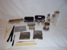 Sel. dressing table pots, glove stretchers, cigarette case, spectacles etc.