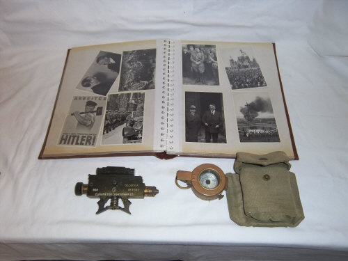 Album propaganda photographs depicting Hitler etc., brass compass & clinometer sight (Mark IV)