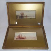 Pr of sm. gilt framed watercolours depicting seascapes signed F J Aldridge size approx. 17.5 cm x