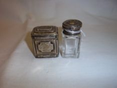 Continental silver box & sm. glass pot with silver lid & glass stopper