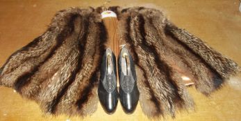 Fur cape & pr vintage shoes