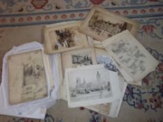 Sel. original sketches/etchings mostly depicting views of Bruges by Stanley Charles Rowles also self