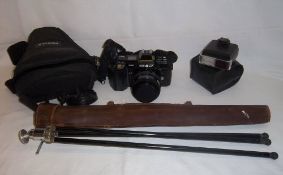 Minolta SLR 35mm camera, tripod & flash