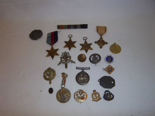 Sel. medals & badges inc. British War medal to G-52365 Pte. J.H. Skelton Middlesex Regt.