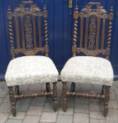 Pr Jacobean style oak dining chairs