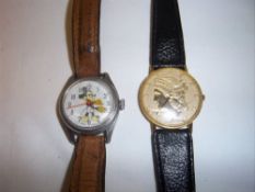 Stainless steel Mickey Mouse wristwatch & coin face style wristwatch