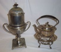 S.P tea infuser with internal label "Beanes Patent" & S.P tea kettle on stand