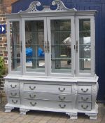 Lg. French style painted break front display cabinet with drawers
