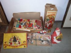 Pifco fairy lights, old christmas crackers & Santa Claus etc.