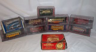 9 Original Omnibus trolley buses in original perspex cases & Matchbox Models of Yesteryear 1931