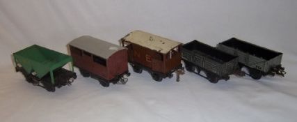 Sel. Hornby tinplate O gauge wagons inc. hopper, box van