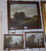 3 unsigned framed oils on board of country scenes