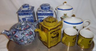 Sel. Ringtons ceramics inc. centenary teapot, 2 mugs & canister, Maling teapot & 2 lg. canisters