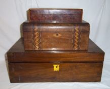 Vict. slope box, inlaid jewellery box & sm. burr walnut box