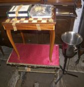 Chess table, chess set, champagne bucket on stand & gilt wood table