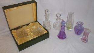 Caithness scent bottle, 2 Caithness vases & 1 other, 2 Edinburgh Crystal vinegar bottles (boxed) &