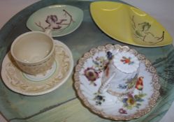 Dresden porcelain hand-painted cup & saucer, 2 Carlton Ware dishes & sm. Wood`s cup & saucer