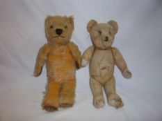 Sm. teddy bear with stitched nose & mouth & wood wool body & sm. teddy bear with non working