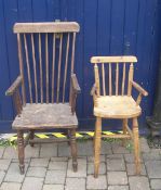 Child`s pine high-chair & rustic armchair