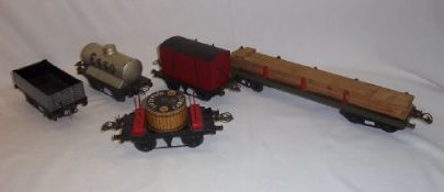Sel. Hornby tinplate O gauge wagons inc. Esso tanker