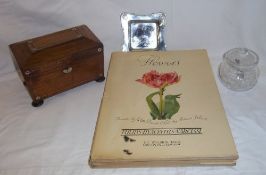 19th c. tea caddy, Coronation preserve pot & `Tulips Hyacinths Narcissi`