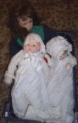 Lg. porcelain toddler doll, porcelain baby doll & 1 other