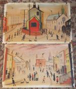 Pr unframed John Tinson pastel drawings after Lowry size approx W.65cm x H.39cm & W.68.5 x H.44cm