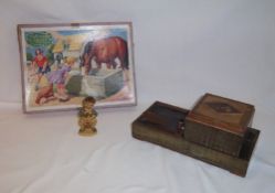 Treen cigarette dispenser, Wade Jack Horner figurine & Old Victory jigsaw puzzle