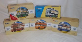 5 Corgi Classic trolley buses `Newcastle Upon Tyne` 97870, `Bradford City` 97871, `Ipswich`