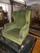 Velvet wingback chair