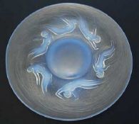 Lalique Ondines patt. opalescent clear & frosted plate, engraved R. Lalique France, numbered 8008