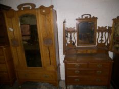 Vict. wardrobe with Art Nouveau detail & matching dressing table