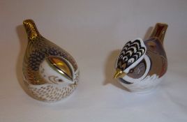 Royal Crown Derby `Crested Tit` & `Firecrest` paperweights with gold stoppers