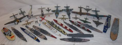 Sel. die cast warships, aeroplanes inc. Dinky, Matchbox etc.