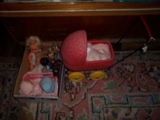 Sel. dolls inc. Chiltern, Amanda Jane, Palitoy etc & sm. pink plastic dolls pram