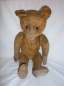 Brown bristle mohair teddy bear with wood wool stuffing & hump back approx. 56cm