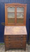 Geo. oak bureau with Vict. glazed cabinet