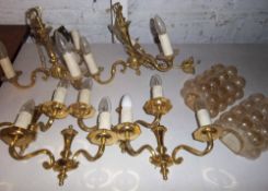 Sel. brass light fitments & 2 bubble glass light shades