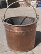 Copper coal scuttle with brass carrying handle & liner