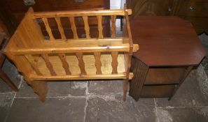 Pine cot, sewing machine & occ. table