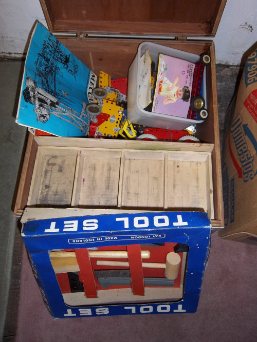 Wooden box containing Meccano