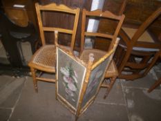 Pr bedroom chairs with cane seats & sm. bamboo screen