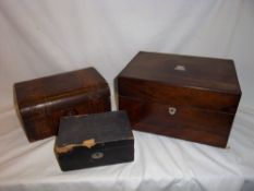 Mah. writing box, inlaid domed lidded box & 1 other