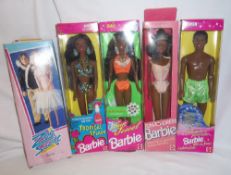 4 Barbies in original boxes `Sparkel Beach Steven`, `Tropical Splash Christie`, `Sun Jewel
