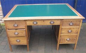 Oak partners desk with leather top