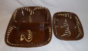 2 Tyneside baking dishes with white slip decoration