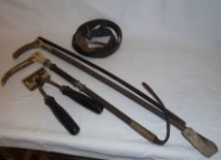 Riding crop with horn handle & silver bands Birm. 1923 & 1 other similar riding crop with S.P