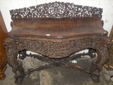 19th c. Anglo Indian console table with profusely carved floral & animal decoration