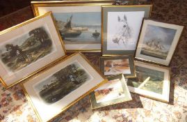 Sel. framed prints inc. 2 sm. countryside scenes by Hugh Brandon-Cox, Desert Orchid signed in pencil